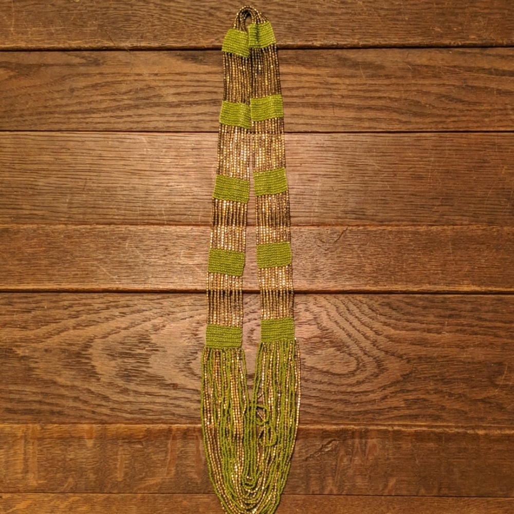 Green and Gold long statement necklace